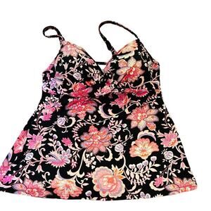 Lands End V-Neck Wrap Underwire Tankini Swimsuit Twilight Floral Size 32DD/34D